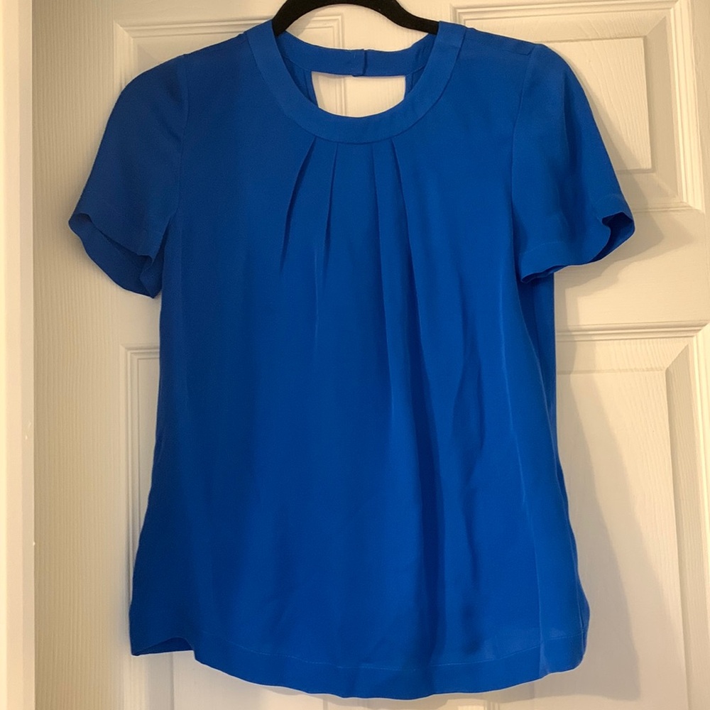 J. Crew blue silk top with cross over back, 100% silk, 0, NWT